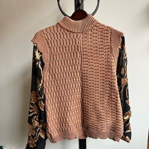 Anthropologie Women's Knit Sweater Vest - Brown with Black Sleeve